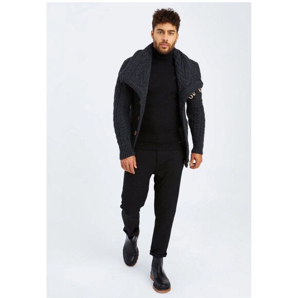 LEIF NELSON KNITTED JACKET TURTLENECK CARDIGAN Large Toggle Blue Runs Small - Picture 9 of 10